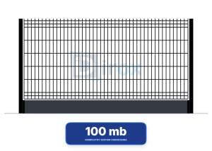 Ogrodzenie panelowe 3D o wys. Panel 3D 1230 x 5 mm - 100MB z podmurówką (Płyta 20cm - Gładka Grafit) (zestaw - panele, słupki, obejmy) RAL 9005 Wysokość słupka [cm]: 200