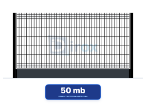 Ogrodzenie panelowe 3D o wys. Panel 3D 1230 x 5 mm - 50MB z podmurówką (Płyta 20cm - Gładka Grafit) (zestaw - panele, słupki, obejmy) RAL 9005 Wysokość słupka [cm]: 200