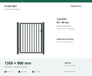 Furtka Uniwersalna P15 PLAST-MET 1350 × 990 mm - 2 słupki 60 × 60 mm
