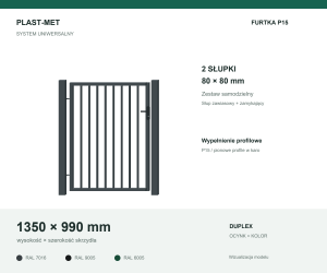 Furtka Uniwersalna P15 PLAST-MET 1350 × 990 mm - 2 słupki 80 × 80 mm