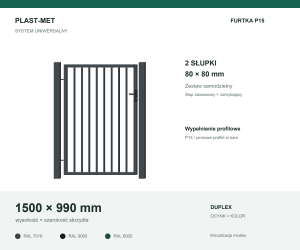 Furtka Uniwersalna P15 PLAST-MET 1500 × 990 mm - 2 słupki 80 × 80 mm