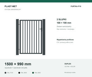 Furtka Uniwersalna P15 PLAST-MET 1500 × 990 mm - 2 słupki 100 × 100 mm