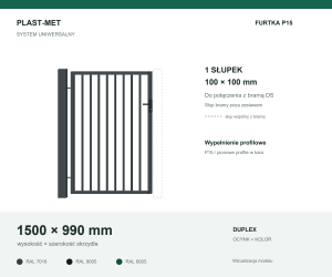 Furtka Uniwersalna P15 PLAST-MET 1500 × 990 mm - 1 słupek 100 × 100 mm do bramy DS