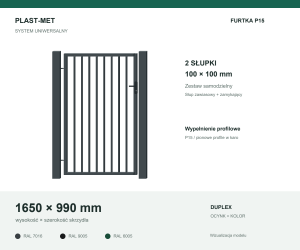 Furtka Uniwersalna P15 PLAST-MET 1650 × 990 mm - 2 słupki 100 × 100 mm