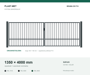 Brama dwuskrzydłowa Uniwersalna P15 PLAST-MET 1350 × 4000 mm