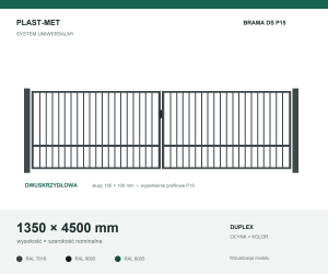 Brama dwuskrzydłowa Uniwersalna P15 PLAST-MET 1350 × 4500 mm