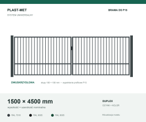 Brama dwuskrzydłowa Uniwersalna P15 PLAST-MET 1500 × 4500 mm