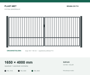 Brama dwuskrzydłowa Uniwersalna P15 PLAST-MET 1650 × 4000 mm