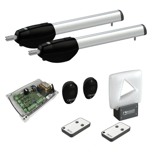 Roger KIT BE20/211/HS/F – dwa siłowniki, centrala EDGE1/BOX, dwa piloty, fotokomórki i biała lampa