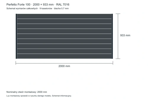 Perfetto Forte 100 – wymiary całkowite 2000 × 933 mm
