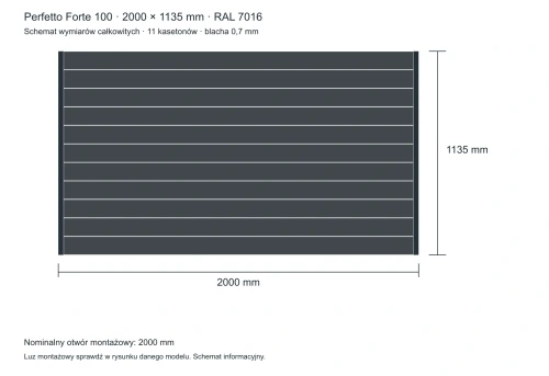 Perfetto Forte 100 – wymiary całkowite 2000 × 1135 mm