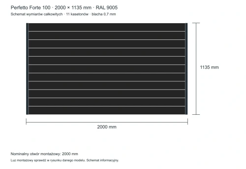 Perfetto Forte 100 – wymiary całkowite 2000 × 1135 mm