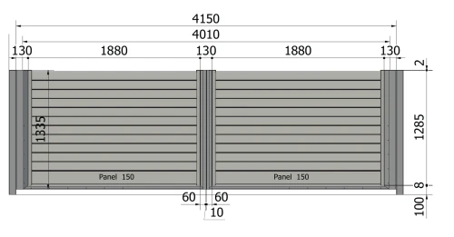 Brama Perfetto 100 4010 × 1335 mm – rysunek techniczny