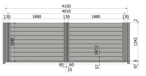 Brama Perfetto 150 4010 × 1393 mm – rysunek techniczny