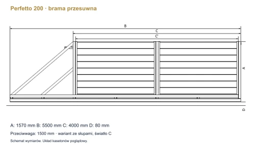 Rysunek bramy Perfetto 200: światło 4000 mm, wysokość 1570 mm