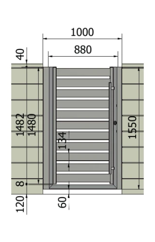 Furtka Piano 100, Z elektrozaczepem: 880 mm – rysunek