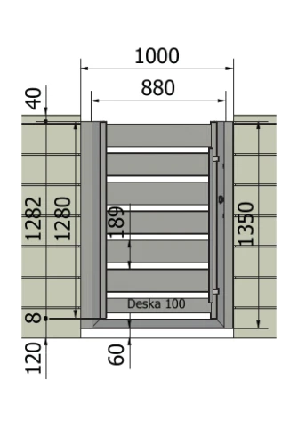 Furtka Piano 150, Z elektrozaczepem: 880 mm – rysunek