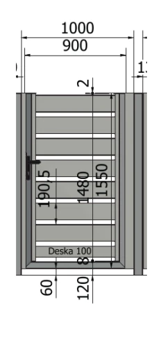 Furtka Piano 150, Ręczna: 900 mm – rysunek