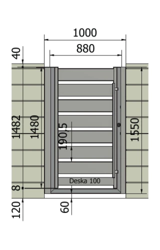 Furtka Piano 150, Z elektrozaczepem: 880 mm – rysunek