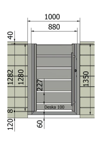 Furtka Piano 200, Z elektrozaczepem: 880 mm – rysunek