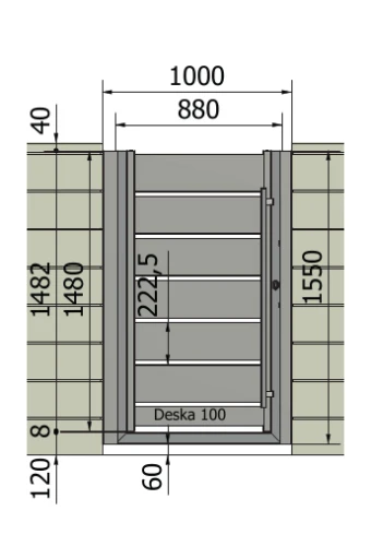 Furtka Piano 200, Z elektrozaczepem: 880 mm – rysunek