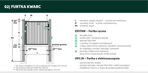 Rysunek techniczny — Furtka ogrodzeniowa Plast-Met KWARC 1080 mm