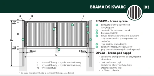 Rysunek techniczny — Brama dwuskrzydłowa ręczna Plast-Met KWARC