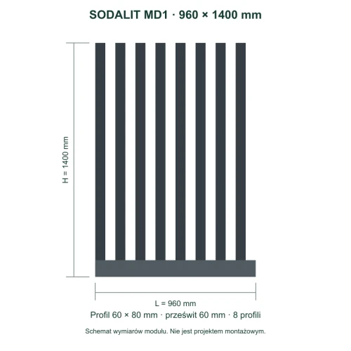 Sodalit MD1 – wymiary 960 × 1400 mm