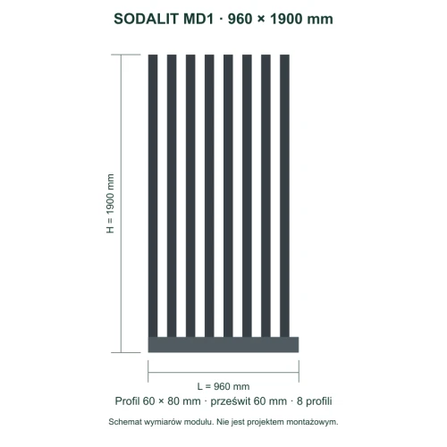 Sodalit MD1 – wymiary 960 × 1900 mm