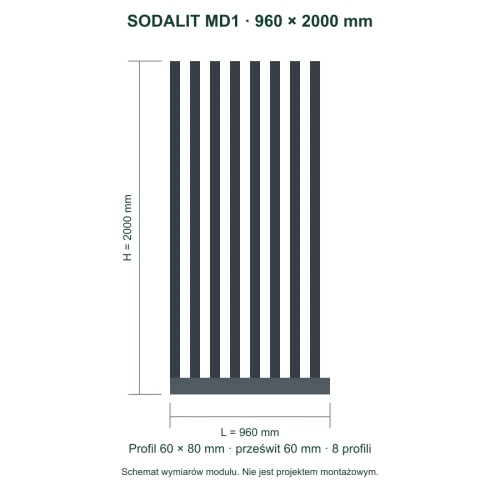 Sodalit MD1 – wymiary 960 × 2000 mm