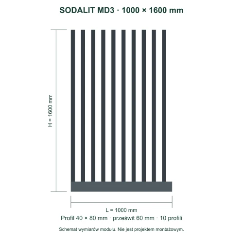 Sodalit MD3 – wymiary 1000 × 1600 mm