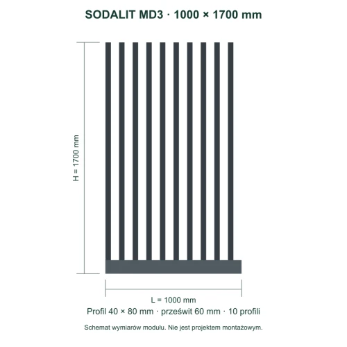 Sodalit MD3 – wymiary 1000 × 1700 mm
