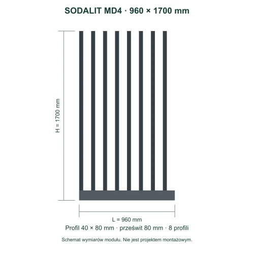 Sodalit MD4 – wymiary 960 × 1700 mm