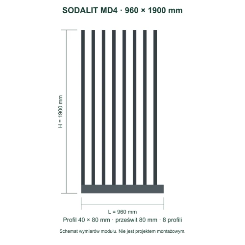 Sodalit MD4 – wymiary 960 × 1900 mm