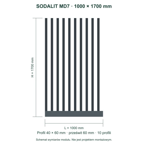 Sodalit MD7 – wymiary 1000 × 1700 mm