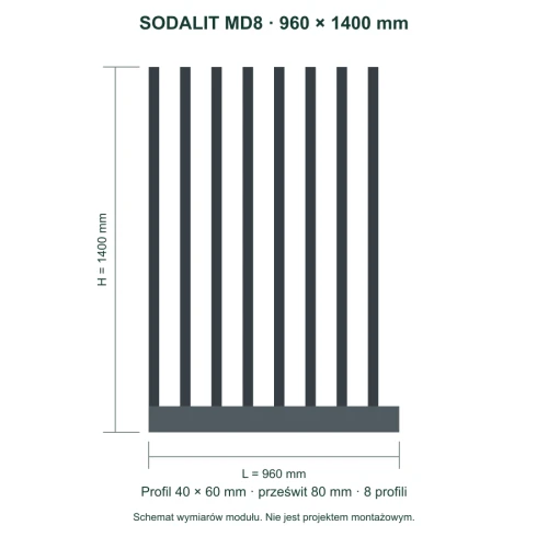 Sodalit MD8 – wymiary 960 × 1400 mm
