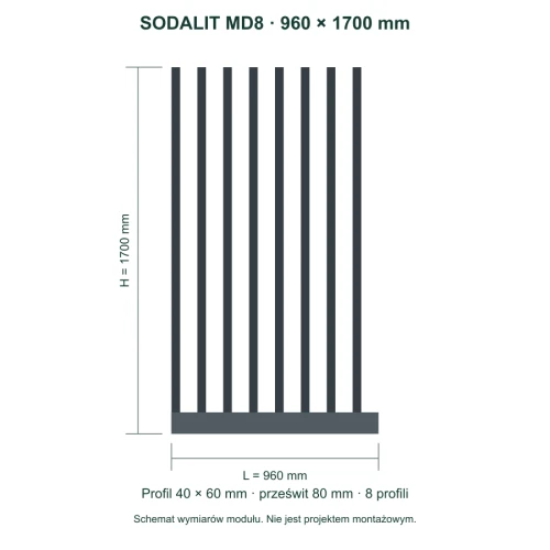 Sodalit MD8 – wymiary 960 × 1700 mm