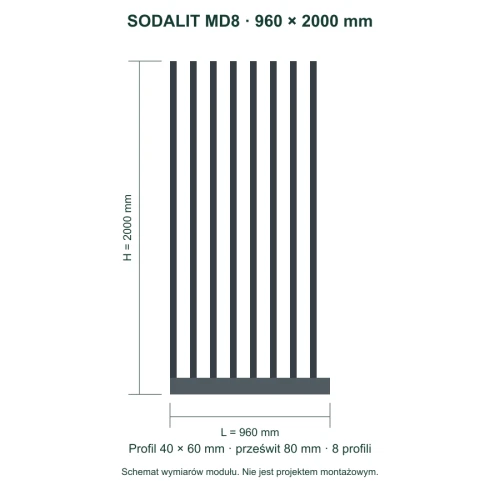Sodalit MD8 – wymiary 960 × 2000 mm