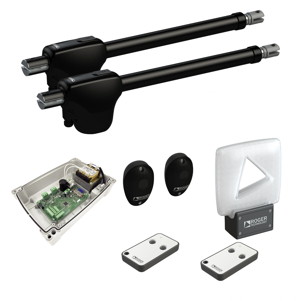 Roger KIT MONOS4/F – dwa siłowniki, centrala B70/2ML/BOX, dwa piloty, fotokomórki i biała lampa