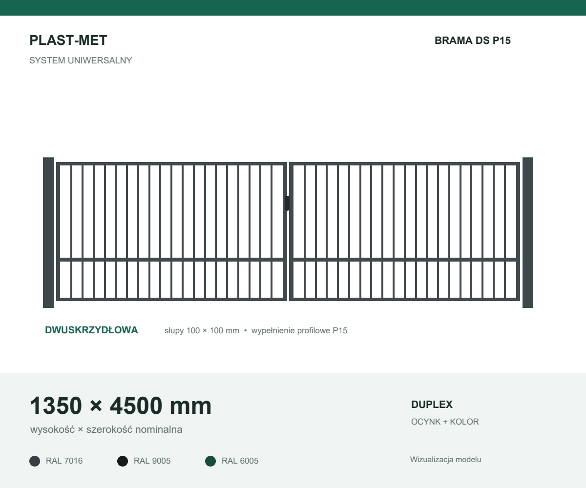 Brama dwuskrzydłowa Uniwersalna P15 1350 × 4500 mm