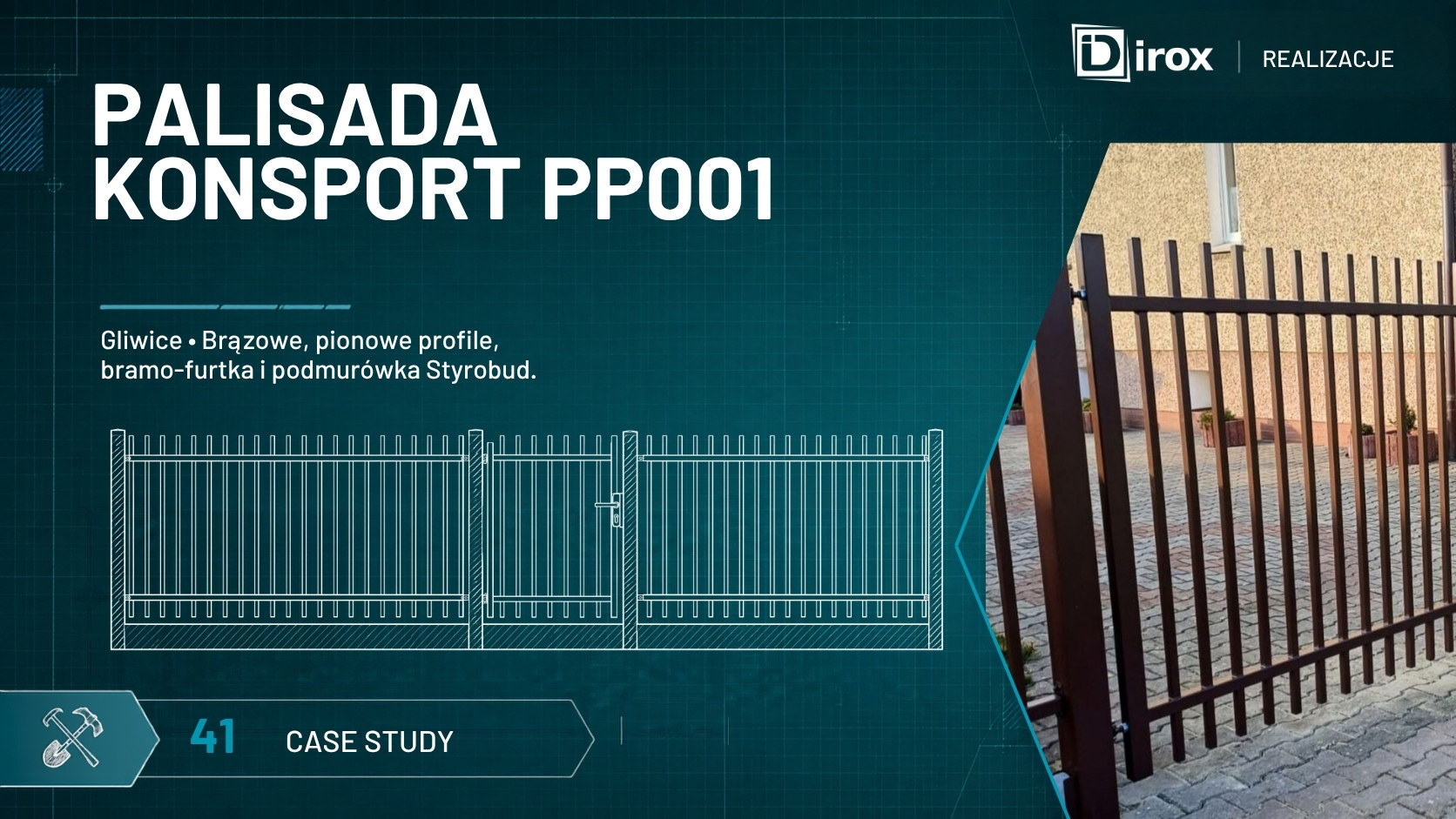 Ogrodzenie palisadowe PP001 Konsport z podmurówką Styrobud w Gliwicach