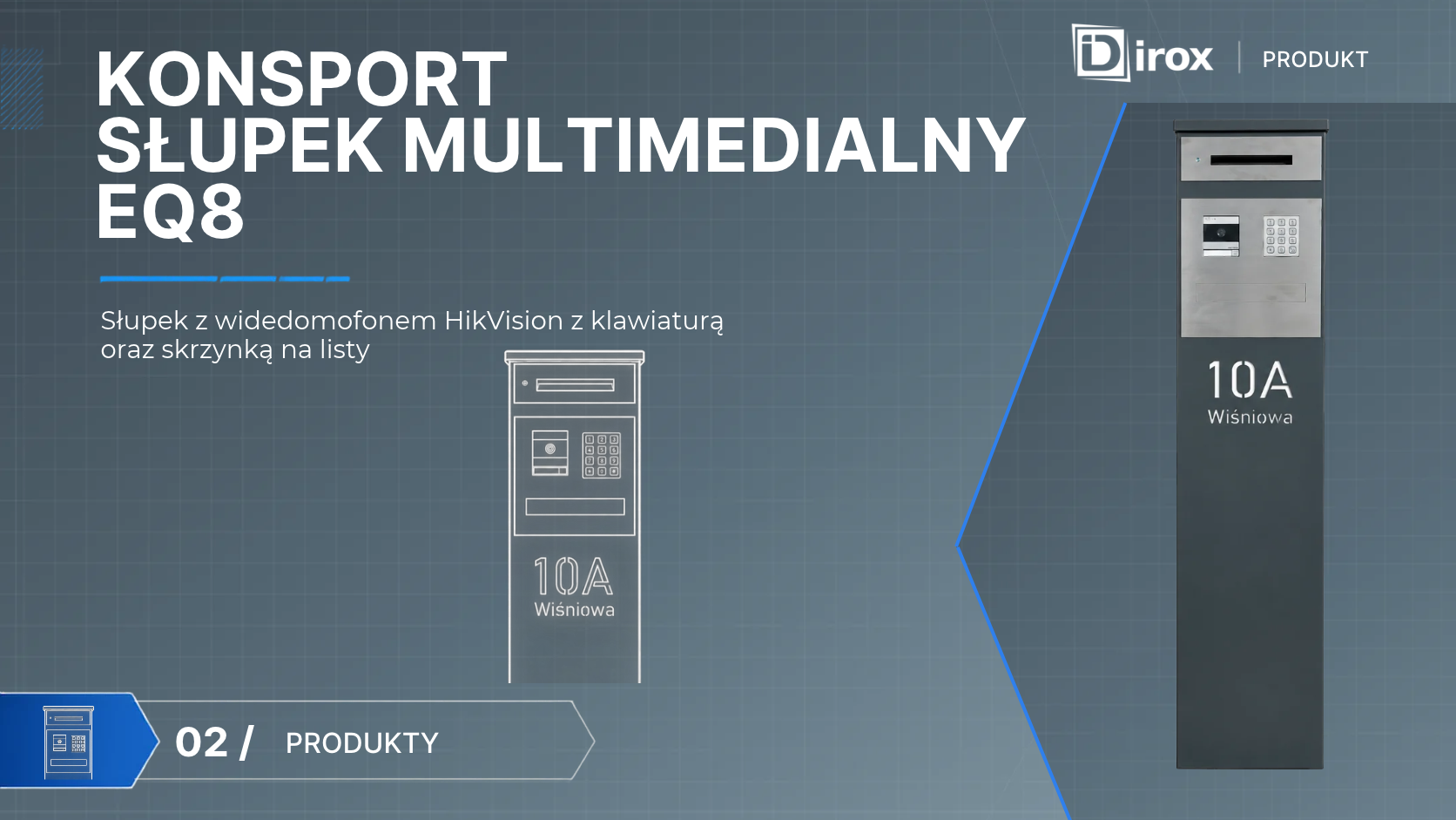 Słupek multimedialny Konsport EQ8 — wideodomofon Hikvision, szyfrator i skrzynka na listy