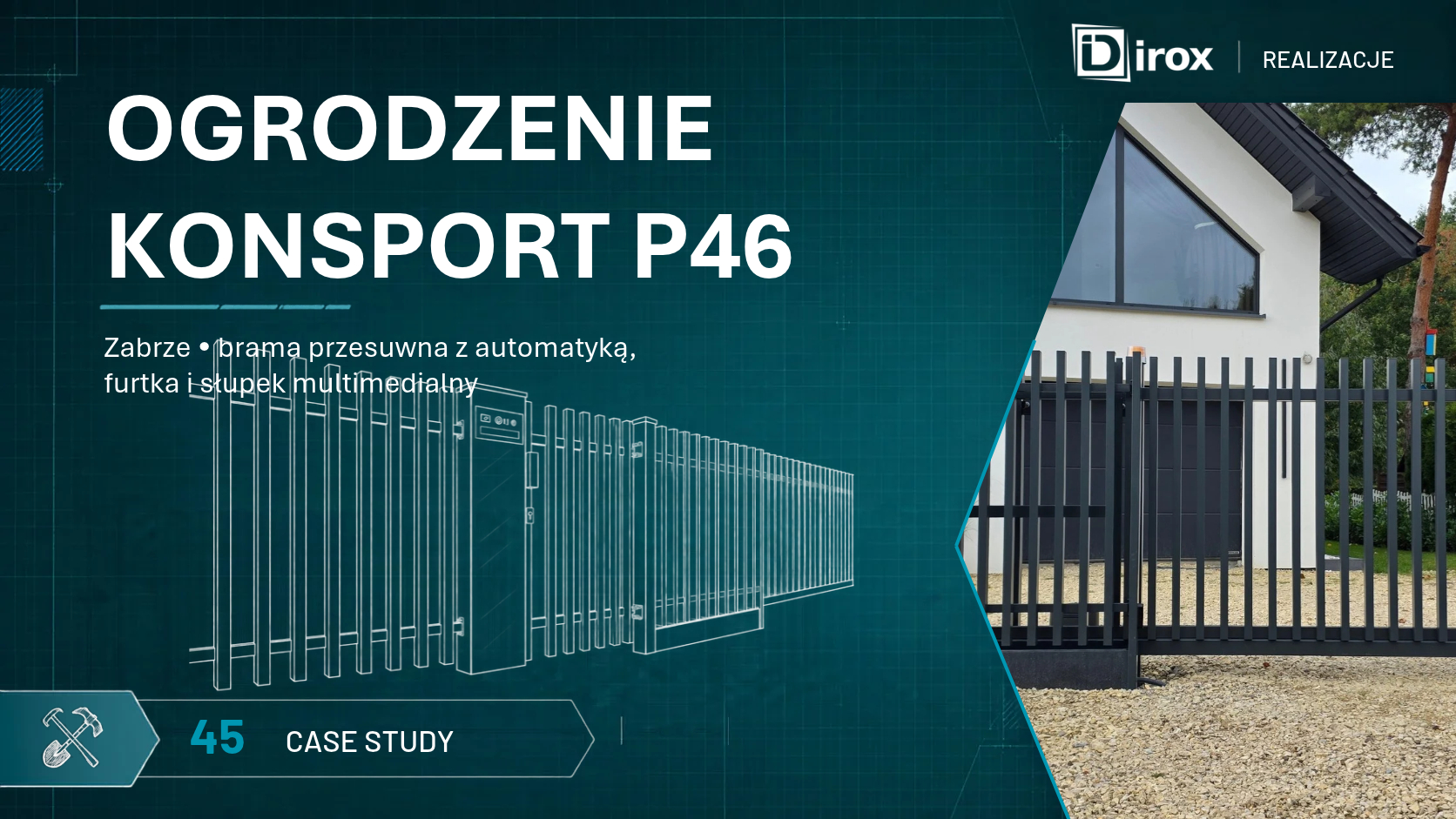Ogrodzenie Konsport P46 w Zabrzu – realizacja z bramą przesuwną, furtką i słupkiem multimedialnym